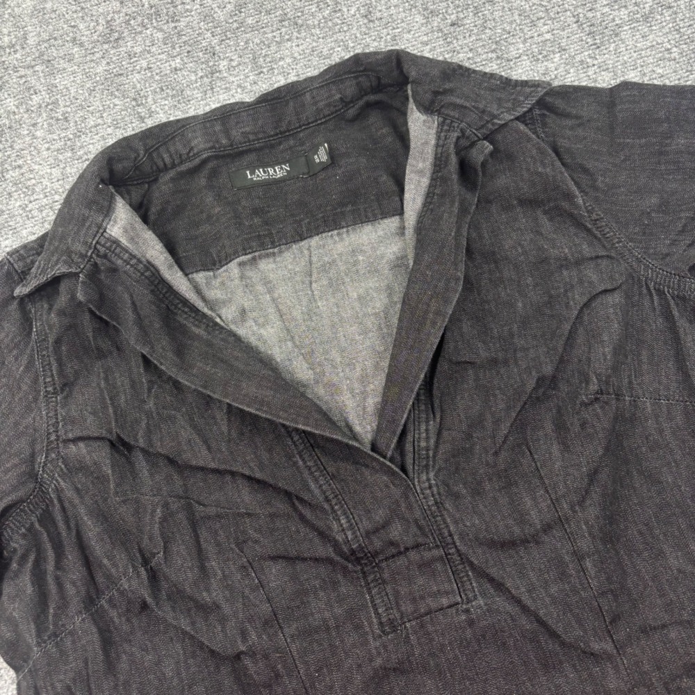 Lauren Ralph Lauren Denim Dress 1X Black Short Sleeve V-Neck Cotton Women's